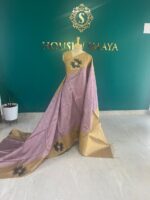 Lavender and Gold Cotton Silk Saree with Handwoven Floral Motifs – House of Smaya - Image 2