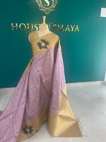 Lavender and Gold Cotton Silk Saree with Handwoven Floral Motifs – House of Smaya