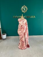 Rose Blush Matka Silk Saree with Abstract Floral Print – House of Smaya - Image 2
