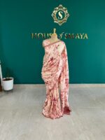 Rose Blush Matka Silk Saree with Abstract Floral Print – House of Smaya
