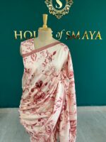 Rose Blush Matka Silk Saree with Abstract Floral Print – House of Smaya - Image 3