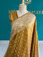 Mustard Gold Semi Banarasi Silk Saree with Intricate Zari Weaving – House of Smaya - Image 2