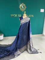 Royal Blue Semi Banarasi Silk Saree with Silver Zari Detailing – House of Smaya