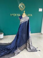 Royal Blue Semi Banarasi Silk Saree with Silver Zari Detailing – House of Smaya - Image 3