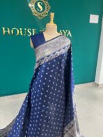 Royal Blue Semi Banarasi Silk Saree with Silver Zari Detailing – House of Smaya - Image 2