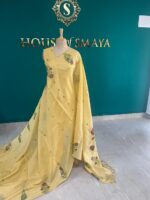 Soft Yellow Chanderi Cotton Saree with Subtle Floral Motifs – House of Smaya