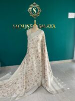 Ivory Semi Tussar Silk Saree with Golden Thread Embroidery – House of Smaya