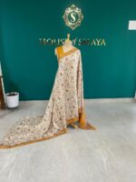 Ivory Malai Silk Saree with Traditional Madhubani Print & Mustard Border – House of Smaya - Image 2