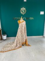 Ivory Malai Silk Saree with Traditional Madhubani Print & Mustard Border – House of Smaya - Image 3