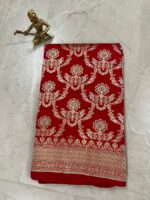 Red Banarasi Silk Saree with Golden Zari Floral Work