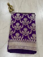 Purple Banarasi Silk Saree with Golden Zari Floral Weave - Image 2