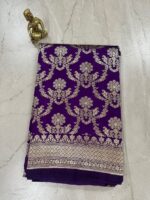 Purple Banarasi Silk Saree with Golden Zari Floral Weave
