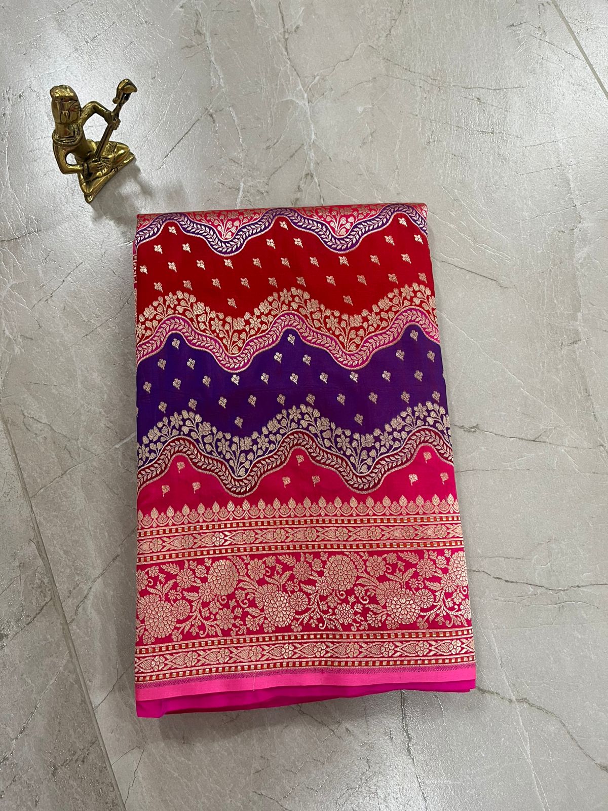 WhatsApp Image 2025-12-11 at 3.35.45 PM (2) Multicolor Banarasi Kthan Saree with Wave Pattern & Zari Detailing - Image 1