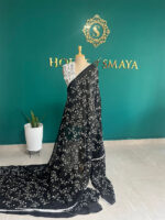 Black Pure Mul Cotton Floral Embroidered Saree