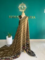 Olive Green Tussar Silk Saree with Digital Tanjore Border