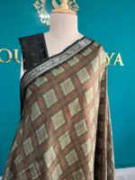 Olive Green Tussar Silk Saree with Digital Tanjore Border - Image 3