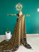 Olive Green Tussar Silk Saree with Digital Tanjore Border - Image 2