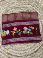 Wine Red Tussar Silk Saree with Digital Tanjore Art Border - Image 2