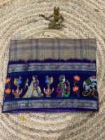 Indigo Grey Tussar Silk Saree with Digital Tanjore Story Art