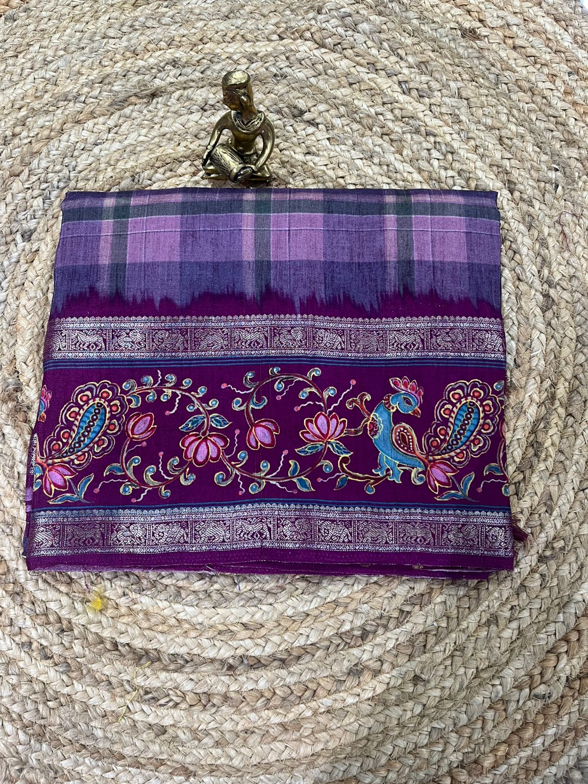 WhatsApp Image 2026-01-22 at 6.32.34 PM (3) Royal Purple Tussar Silk Saree with Digital Tanjore Peacock Border - Image 1