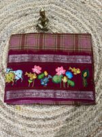 Wine Red Tussar Silk Saree with Digital Tanjore Art Border