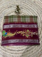 Maroon Green Tussar Silk Saree with Digital Tanjore Peacock Art - Image 2