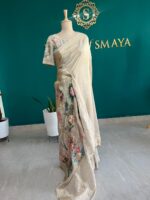 Ivory Tissue Saree with Handcrafted Bird Motif Blouse