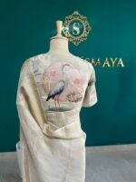 Ivory Tissue Saree with Handcrafted Bird Motif Blouse - Image 2