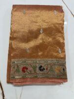 Maroon Gold Pure Tissue Saree with Paithani Border - Image 2