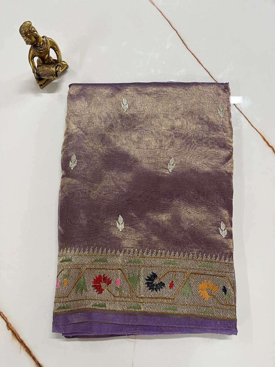 WhatsApp Image 2026-01-23 at 1.18.01 PM (3) Dusty Amethyst Pure Tissue Silk Saree with Paithani Border - Image 1