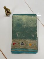 Teal Green Pure Tissue Saree with Paithani Border
