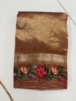 Antique Bronze Pure Tissue Saree with Floral Paithani Border - Image 2