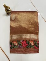 Antique Bronze Pure Tissue Saree with Floral Paithani Border