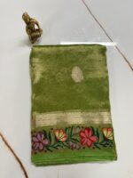 Olive Green Pure Tissue Silk Saree with Paithani Floral Border