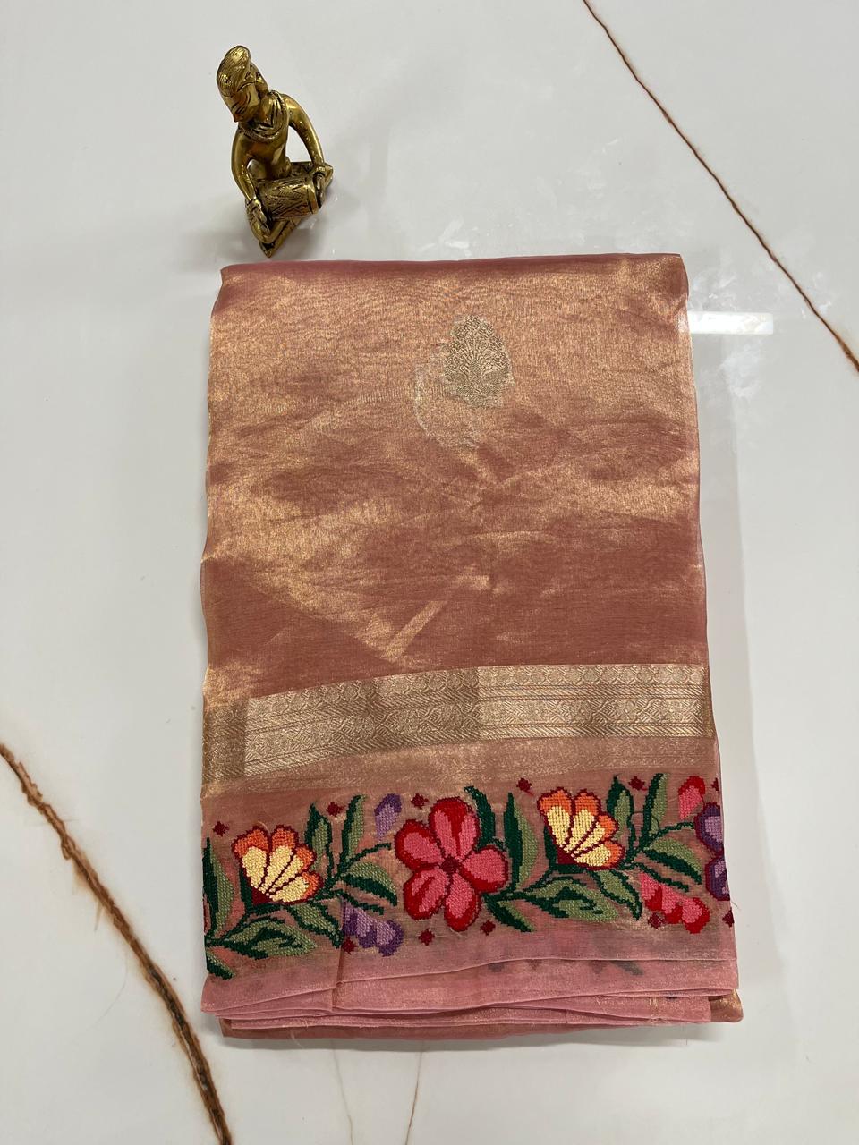 WhatsApp Image 2026-01-23 at 1.18.03 PM (3) Rosewood Copper Pure Tissue Silk Saree with Paithani Floral Border - Image 1