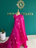 Fuchsia Pink Pure Raw Mango Silk Saree with Gold Butta - Image 2