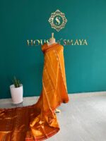 Burnt Orange Pure Raw Mango Silk Saree with Silver Butti Work