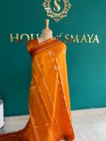 Burnt Orange Pure Raw Mango Silk Saree with Silver Butti Work - Image 3