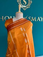 Burnt Orange Pure Raw Mango Silk Saree with Silver Butti Work - Image 2