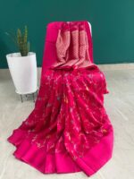 Rani Pink Georgette Banarasi Saree with Floral Weave