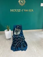 Teal Blue Georgette Banarasi Saree with Floral Weave - Image 3