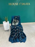 Teal Blue Georgette Banarasi Saree with Floral Weave - Image 2