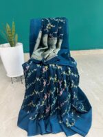Teal Blue Georgette Banarasi Saree with Floral Weave