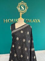 Classic Black Chiffon Saree with Silver Buti & Elegant Border - Image 2