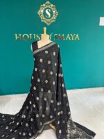 Classic Black Chiffon Saree with Silver Buti & Elegant Border