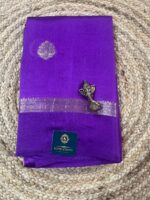 Royal Purple Kora Tissue Saree with Silver Zari Border & Buti - Image 2