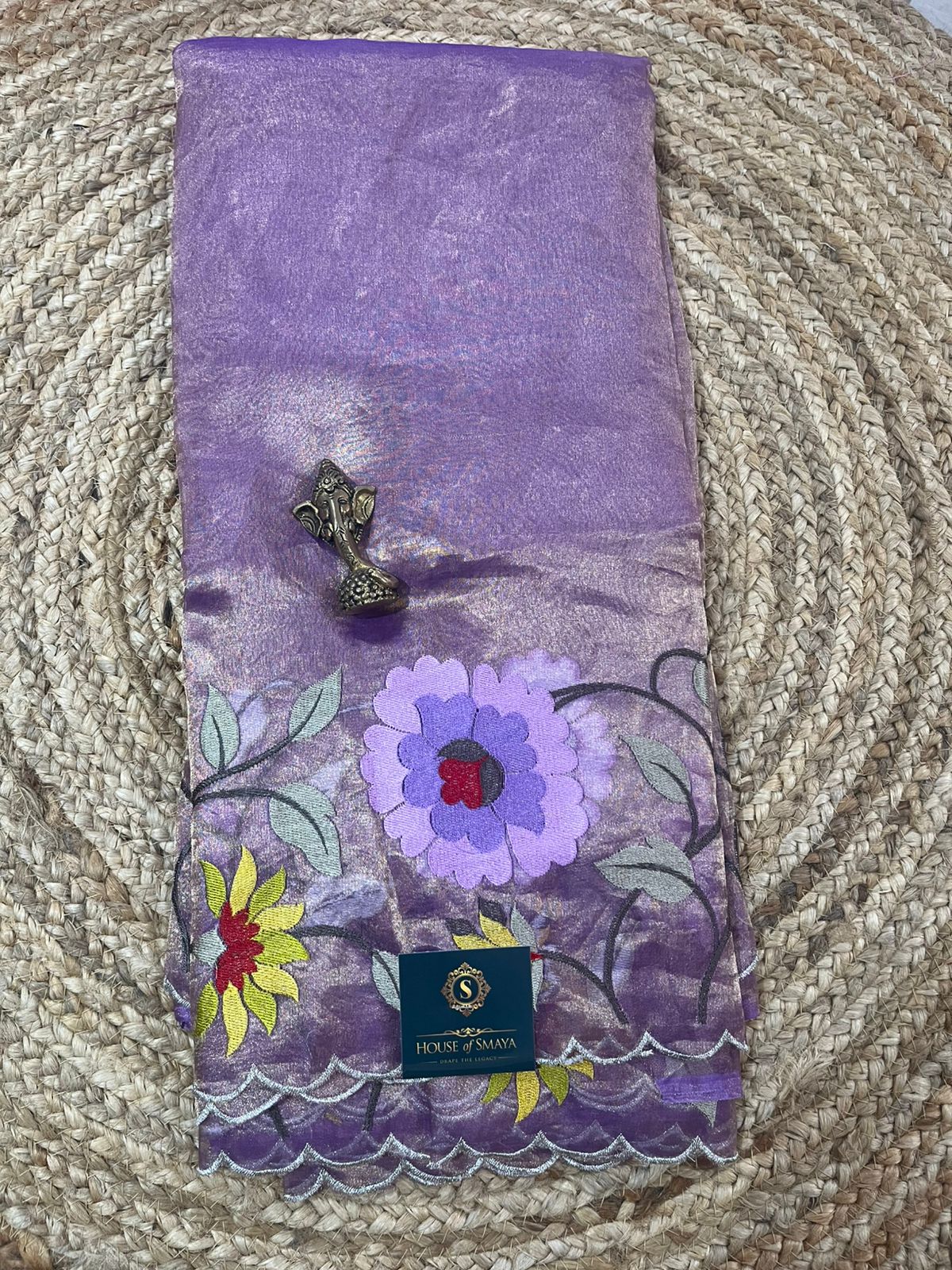 WhatsApp Image 2026-01-28 at 11.55.15 AM (1) Lavender Pure Tissue Saree with Hand-Painted Floral Motifs & Scalloped Border - Image 1