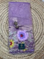 Lavender Pure Tissue Saree with Hand-Painted Floral Motifs & Scalloped Border - Image 2