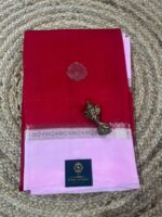 Wine Red & Blush Pink Kora Tissue Saree with Silver Zari Border and Buti