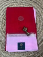 Wine Red & Blush Pink Kora Tissue Saree with Silver Zari Border and Buti - Image 3